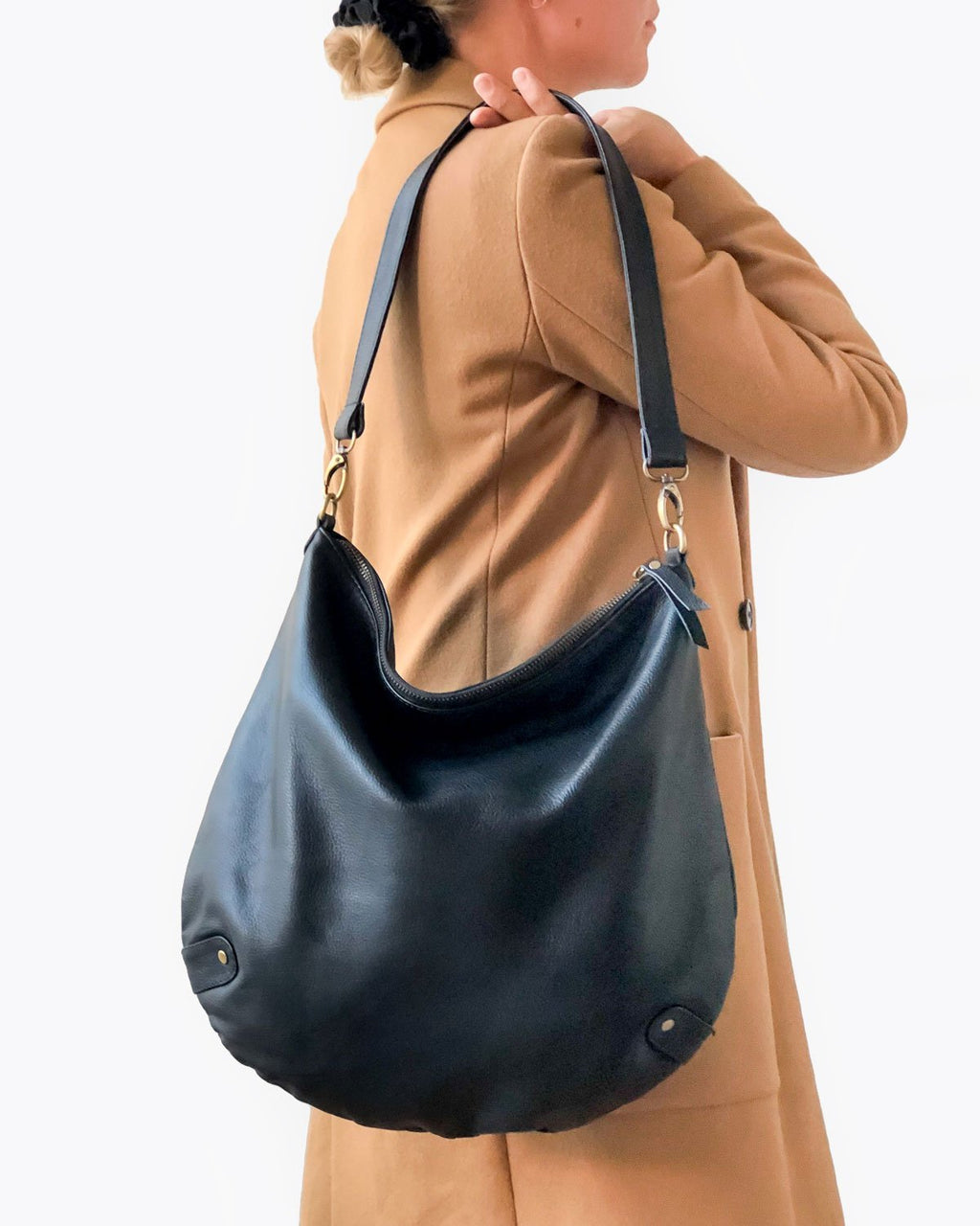 Black Leather Black Hobo Handbag Black Slouchy Purse Women's Black