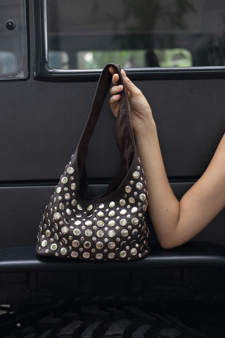 Leather Studded Bag - Espresso