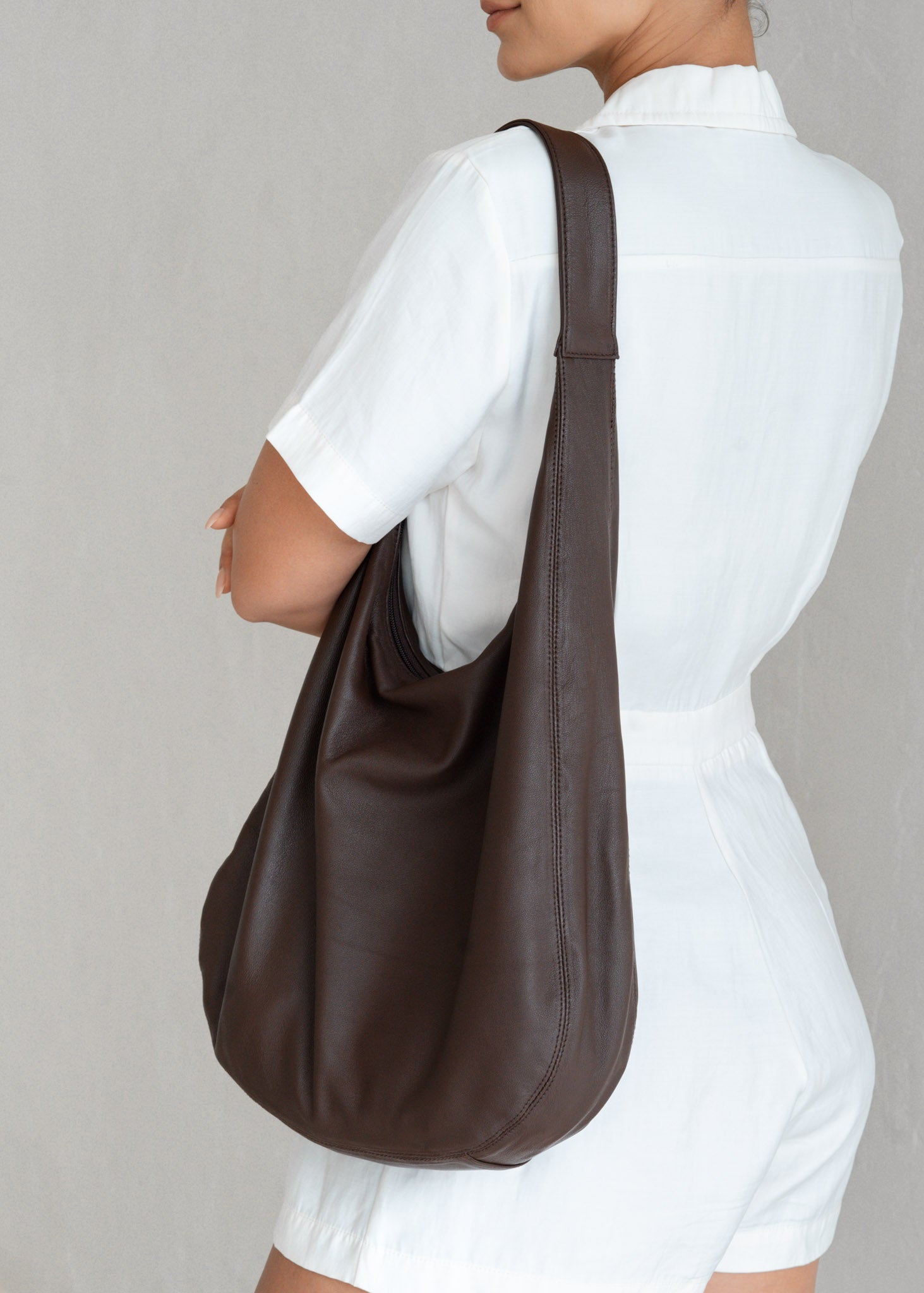 Leather Hobo Bag in Brown