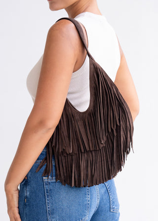 Suede Fringe Purse - Brown