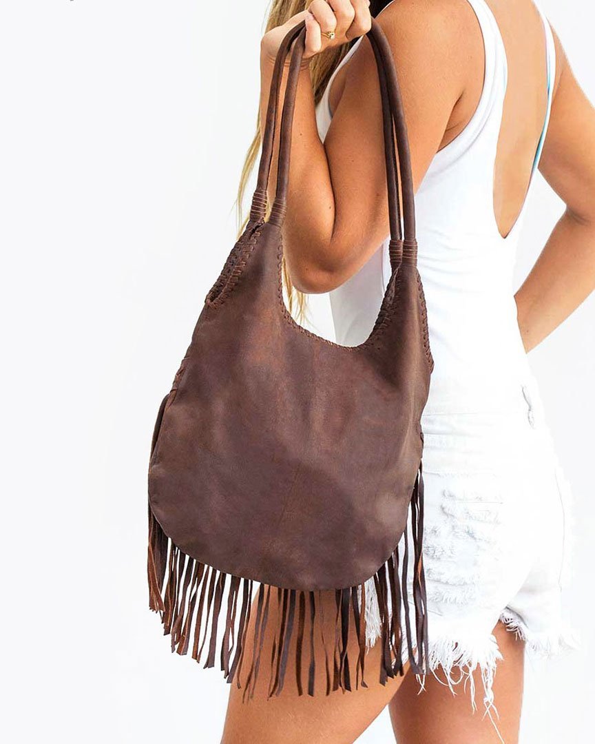 Leather Fringe Purse in Brown - Women's Fringe Purses by Liberté