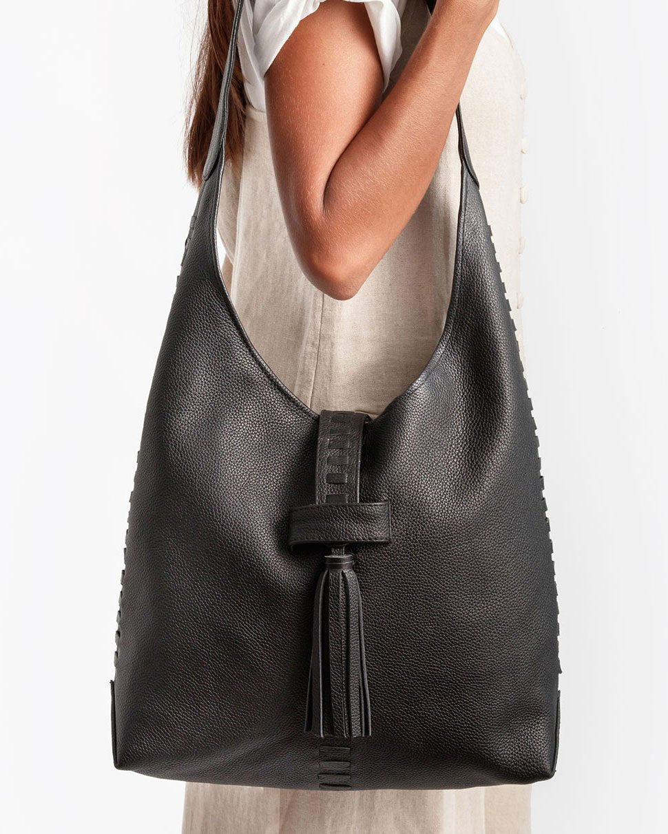 Liveri Black/Contrast Stitch Grained leather Small hobo bag