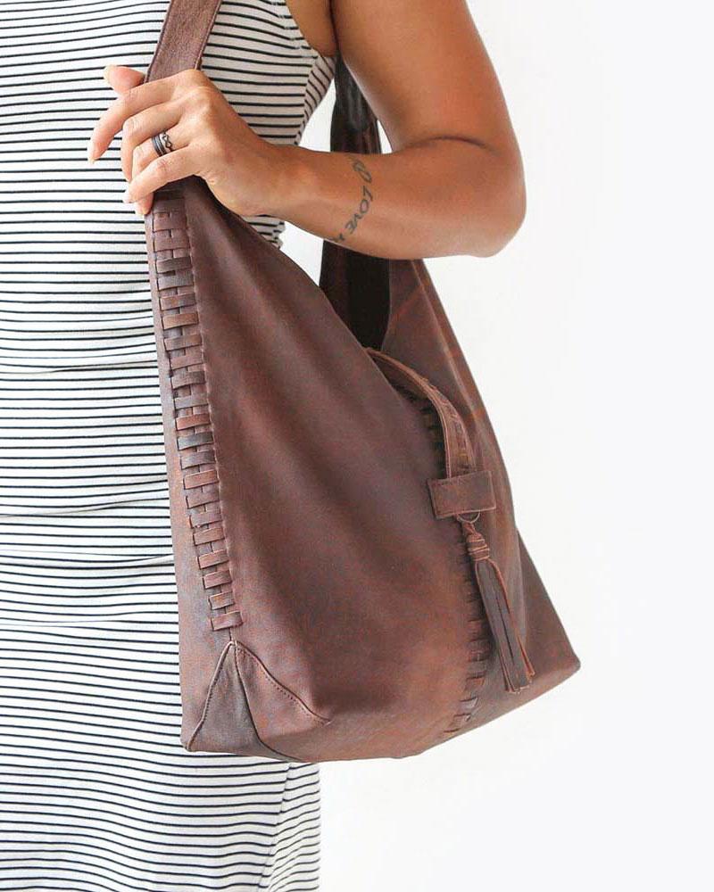 Attention Cognac Leather Tote Bag with a front pocket - wendy Juno™